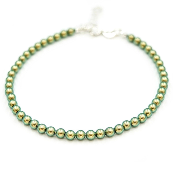 Βραχιόλι Πέρλες Πράσινο Χρώμα Κρυστάλλινες με Ασημένια Κουμπώματα Nikolas Jewelry - γυαλί, charms, πέρλες, χεριού, αυξομειούμενα