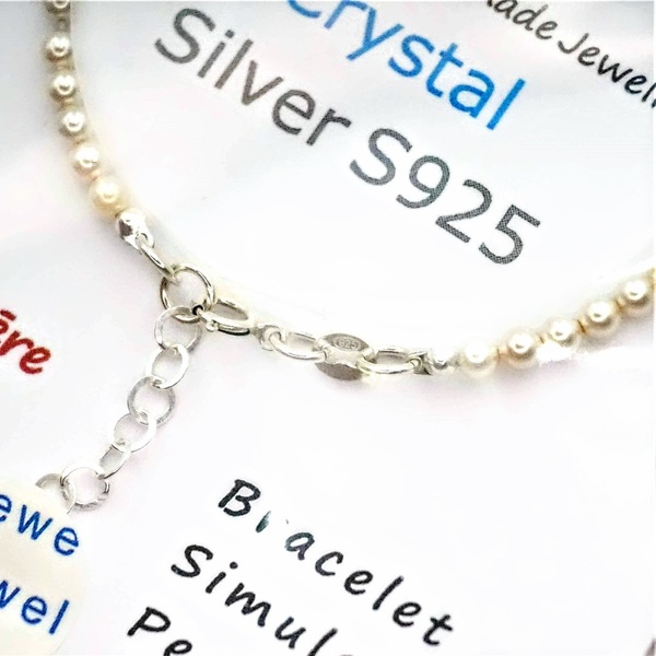 Βραχιόλι Γυναικείο, Πέρλες Κρεμ Χρώμα, Κρυστάλλινες με Ασημένια Κουμπώματα, Μέγεθος 19εκ Nikolas Jewelry - γυαλί, charms, πέρλες, χεριού, αυξομειούμενα - 4