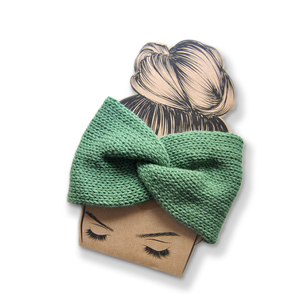 Πλεκτή κορδέλα μαλλιών turban σε χρώμα ευκάλυπτος - μαλλί, headbands