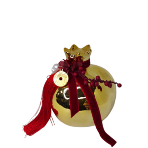 Γούρι Κεραμικό Ρόδι Χρυσό 10x12cm - charms, χριστουγεννιάτικο, ρόδι, γούρια