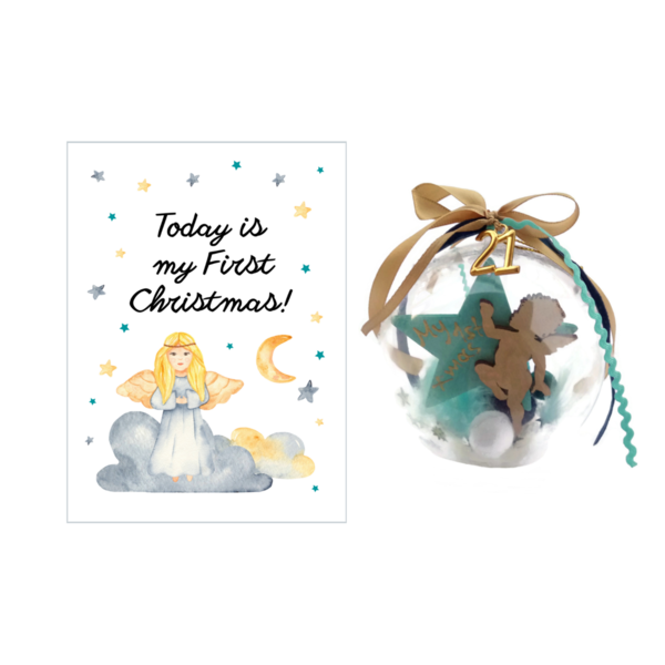 Τα πρώτα μου Χριστούγεννα 2021 ♥ Χριστουγεννιάτικο Στολίδι Μεγάλη Μπάλα Αστέρι Γαλάζιο 10εκ milestone αναμνηστική κάρτα Αγγελάκι - πρώτα Χριστούγεννα, αγγελάκι, στολίδια, δώρα για μωρά, μπάλες