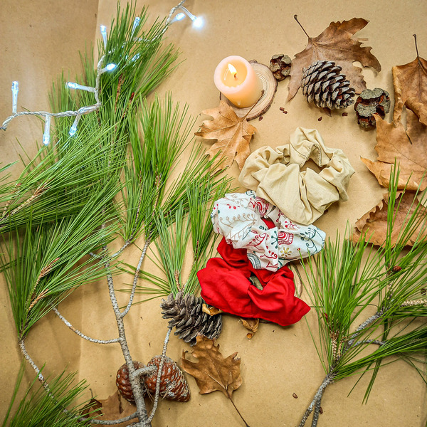 Σετ χριστουγεννιάτικα λαστιχάκια scrunchies 3 τεμαχίων - ύφασμα, χειροποίητα, δώρα για παιδιά, χριστουγεννιάτικα δώρα, λαστιχάκια μαλλιών - 2