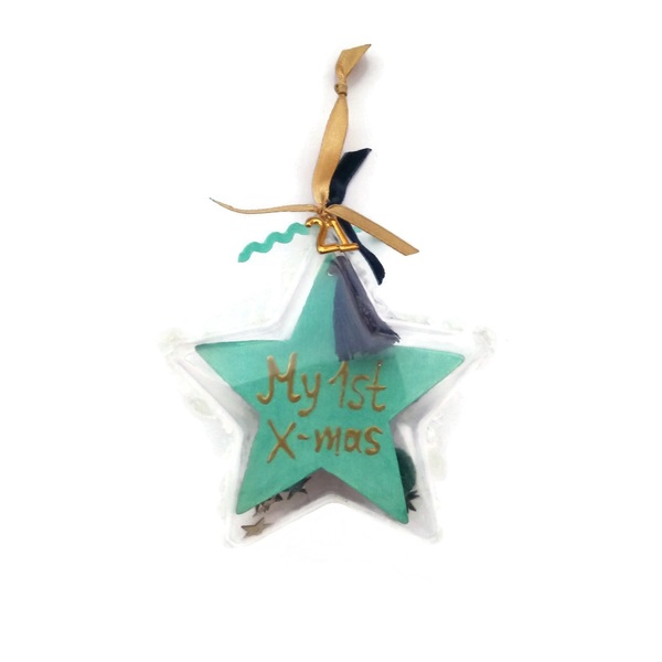 Μilestone Αναμνηστική Κάρτα για Φωτογράφιση ♥ Χριστουγεννιάτικο Στολίδι Αστέρι Γαλάζιο 10εκ Τα πρώτα μου Χριστούγεννα 2021 - αστέρι, πρώτα Χριστούγεννα, στολίδια, δώρα για μωρά, μπάλες - 2