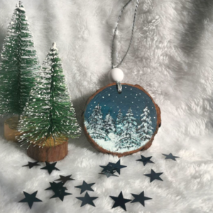 Χριστουγεννιάτικο Ξύλινο Στολίδι - Χιονισμένα Έλατα - ξύλο, χριστουγεννιάτικα δώρα, στολίδια, δέντρο - 2