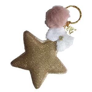 Γούρι 2024 μπρελόκ αστέρι 2 όψεων χρυσό lurex-ροζ γούνα 13,5*8cm - γούρι, χριστούγεννα, χριστουγεννιάτικα δώρα, γούρια, πρωτοχρονιά