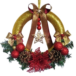 Χριστουγεννιάτικο στεφάνι με χρυσό γκλίτερ και ασορτί στολίδια 30*30cm - διακοσμητικά, στεφάνια, χριστούγεννα, πρωτοχρονιά