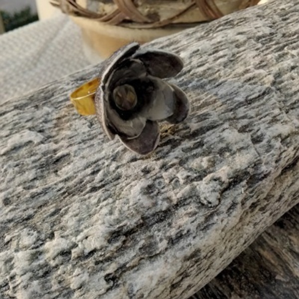 Δαχτυλίδι με κουκούλια - χρυσό, χάντρες, αυξομειούμενα - 2