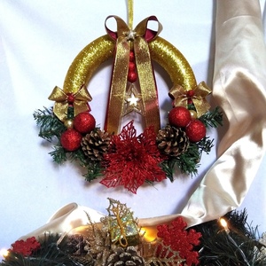 Χριστουγεννιάτικο στεφάνι με χρυσό γκλίτερ και ασορτί στολίδια 30*30cm - στεφάνια, διακοσμητικά, χριστούγεννα, πρωτοχρονιά - 3