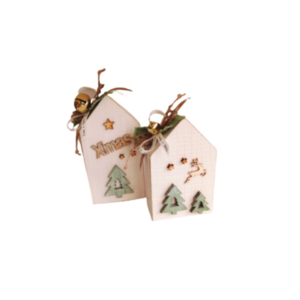 Σετ δώρου ξύλινα χριστουγεννιάτικα σπιτάκια λευκά με πράσινο 15*8*4εκ. & 12*8*4εκ. - ξύλο, σπίτι, διακοσμητικά