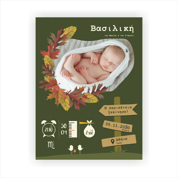 Αναμνηστικό πόστερ γέννησης 21x30 - Autumn babies - κορίτσι, αγόρι, ενθύμια γέννησης
