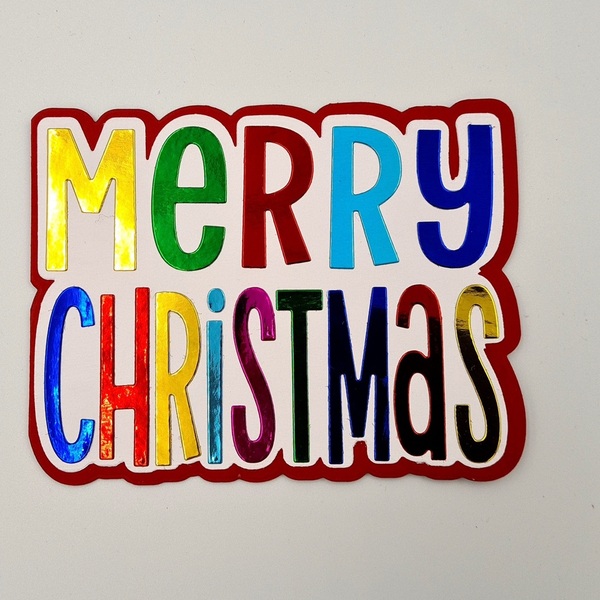 Χριστουγενιατικες κάρτες Merry Christmas με κόκκινο φόντο και μεταλλιζέ γράμματα 7 τμχ 11 cm x 14 cm - 3