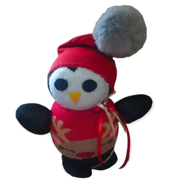 Πιγκουίνος χειροποίητος από κάλτσες - δώρο, χριστουγεννιάτικο, διακοσμητικά