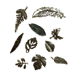 Εξαρτήματα "σετ/10 "Μεσαία Φύλλα από μεταλλικό κράμα ασημί αντικέ - υλικά κοσμημάτων, υλικά κατασκευών, φύλλο, επάργυρα