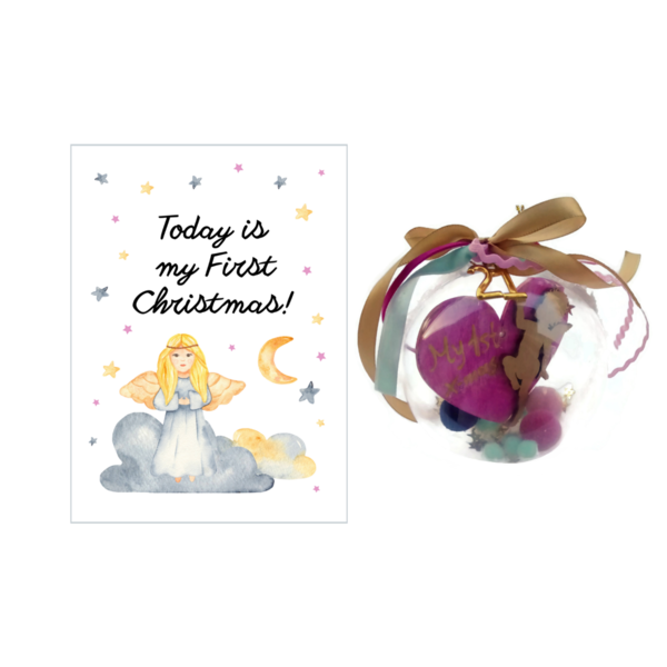 Τα πρώτα μου Χριστούγεννα 2021 ♥ Χριστουγεννιάτικη Διάφανη Μεγάλη Μπάλα καρδιά Αγγελάκι 10εκ milestone αναμνηστική κάρτα Αγγελάκι - πρώτα Χριστούγεννα, αγγελάκι, στολίδια, δώρα για μωρά, μπάλες