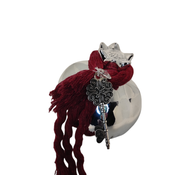 Γούρι Κεραμικό Ρόδι Ασημί 10x12cm - charms, ρόδι, χριστουγεννιάτικα δώρα, γούρια - 2