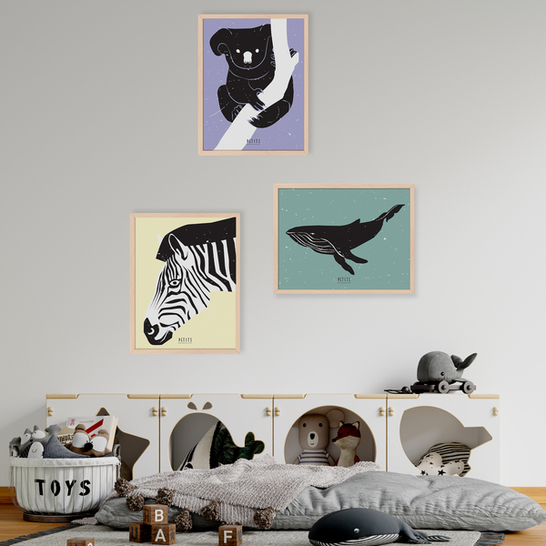αφισάκι 21x30cm για το παιδικό δωμάτιο σε pastel αποχρώσεις με ζώα της φύσης - ζέμπρα - αφίσες, ζωάκια - 2