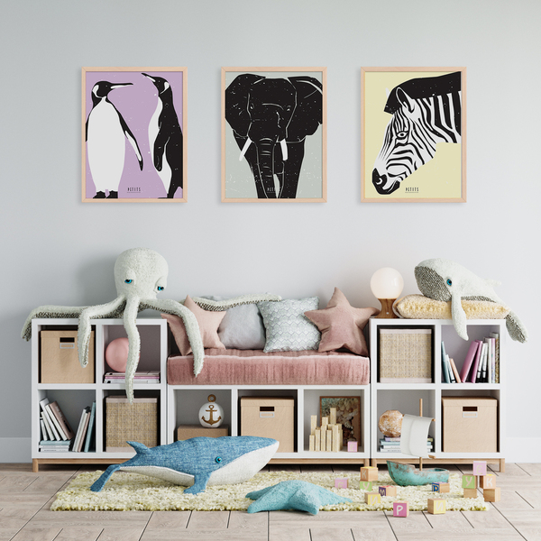 αφισάκι 21x30cm για το παιδικό δωμάτιο σε pastel αποχρώσεις με ζώα της φύσης - ζέμπρα - αφίσες, ζωάκια - 3