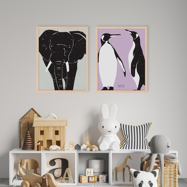 αφισάκι 21x30cm για το παιδικό δωμάτιο σε pastel αποχρώσεις με ζώα της φύσης - ελέφαντας - αφίσες, ζωάκια - 2