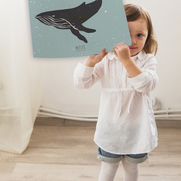 αφισάκι 21x30cm για το παιδικό δωμάτιο σε pastel αποχρώσεις με ζώα της φύσης - φάλαινα - αφίσες, ζωάκια - 3
