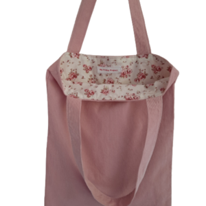 Υφασμάτινη tote τσάντα "ροζ κοτλέ-vintage" 41x33cm - ύφασμα, ώμου, all day, tote, πάνινες τσάντες