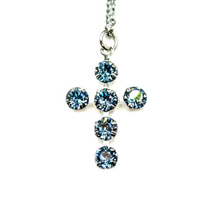 Κολιέ Σταυρός, Denim Blue Χρώμα, Κρύσταλλα Εξαιρετικά, Ατσάλινη Αλυσίδα Nikolas Jewelry - μενταγιόν, σταυρός, κοντά, ατσάλι, φθηνά