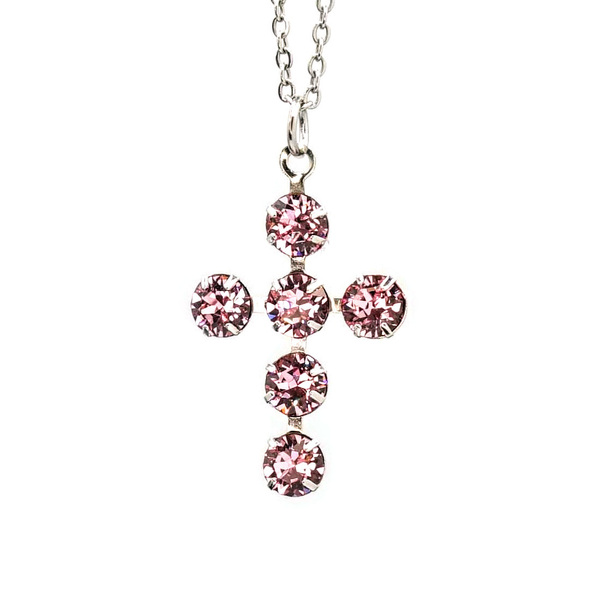 Κολιέ Σταυρός, Light Rose Χρώμα, Κρύσταλλα Εξαιρετικά, Ατσάλινη Αλυσίδα Nikolas Jewelry - γυαλί, charms, σταυρός, κοντά, ατσάλι