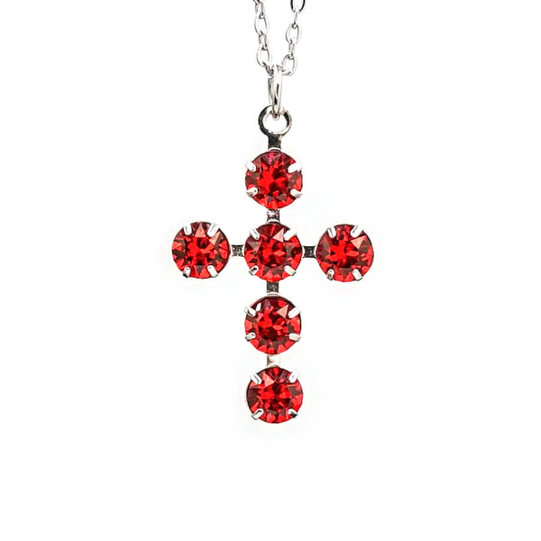 Κολιέ Γυναικείο Σταυρός, Μέγεθος 2,5εκ, Κοκκίνο Χρώμα, Κρύσταλλα Εξαιρετικά, Ατσάλινη Αλυσίδα 45εκ Nikolas Jewelry - charms, σταυρός, κοντά, ατσάλι, φθηνά