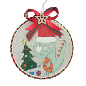 χριστουγεννιάτικο διακοσμητικό τελάρο με παιδικό ήρωα και όνομα παιδιού δεινοσαυράκι - όνομα - μονόγραμμα, δεινόσαυρος, δώρα για παιδιά, χριστουγεννιάτικα δώρα, στολίδια