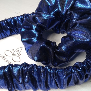 Κοκκαλάκι με ύφασμα μπλε μεταλλικό κούρεμα scrunchie - λαστιχάκια μαλλιών - 4