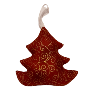 Χριστουγεννιάτικο στολίδι γούρι δεντράκι από ύφασμα 15*13 σε κόκκινες αποχρώσεις με χρυσό σχέδιο - ύφασμα, στολίδια, δέντρο