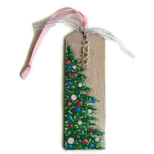 Σελιδοδείκτης ξύλινος 15 * 5 cm ζωγραφισμένος στο χέρι χριστουγεννιάτικο δέντρο - χριστουγεννιάτικα δώρα, δώρα για δασκάλες, γούρια