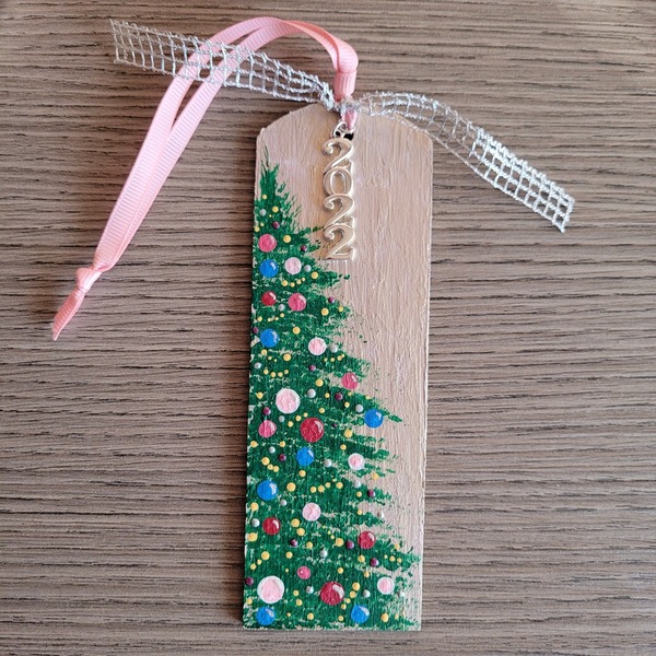 Σελιδοδείκτης ξύλινος 15 * 5 cm ζωγραφισμένος στο χέρι χριστουγεννιάτικο δέντρο - χριστουγεννιάτικο δέντρο, χριστουγεννιάτικα δώρα, δώρα για δασκάλες, γούρια - 2