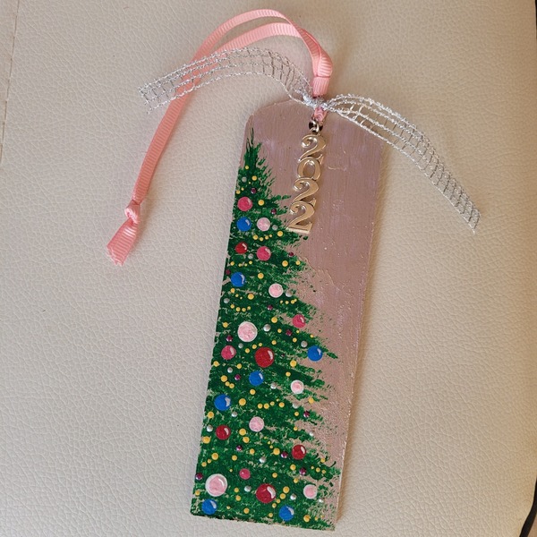 Σελιδοδείκτης ξύλινος 15 * 5 cm ζωγραφισμένος στο χέρι χριστουγεννιάτικο δέντρο - χριστουγεννιάτικο δέντρο, χριστουγεννιάτικα δώρα, δώρα για δασκάλες, γούρια - 3