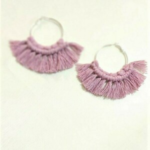 BOHO macrame pink earrings - ορείχαλκος, μακραμέ, κρίκοι, boho, φθηνά - 3