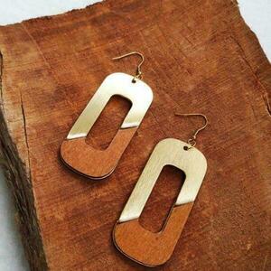 Wood and Metal boho earrings - ξύλο, ατσάλι, boho, κρεμαστά, μεγάλα - 2