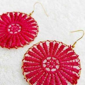 Red passion bohochic earrings - μακραμέ, κρίκοι, ατσάλι, boho, φθηνά - 2