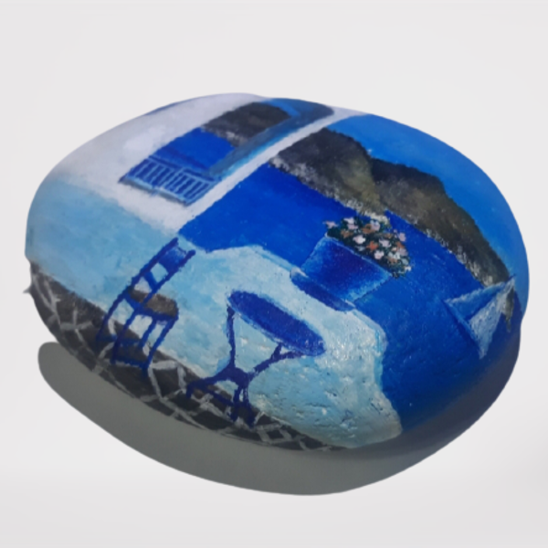 Ζωγραφιστή πέτρα θαλάσσης ακρυλικών χρωμάτων με θέμα ένα νησί της Ελλάδας - πέτρα, σπίτι, διακοσμητικές πέτρες - 2