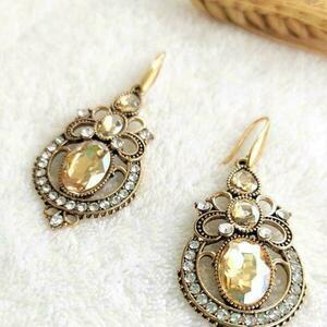 VINTAGE BOHO GOLD EARRINGS - swarovski, ατσάλι, boho, κρεμαστά, φθηνά - 2