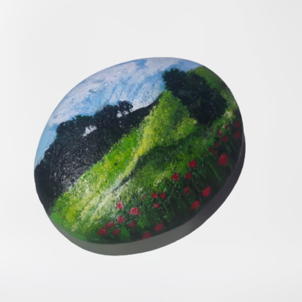 Ζωγραφιστή πέτρα θαλάσσης ακρυλικών χρωμάτων με θέμα το λιβάδι - πέτρα, σπίτι, διακοσμητικές πέτρες - 2