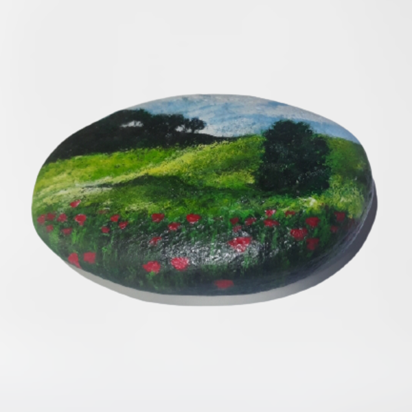Ζωγραφιστή πέτρα θαλάσσης ακρυλικών χρωμάτων με θέμα το λιβάδι - πέτρα, σπίτι, διακοσμητικές πέτρες - 3