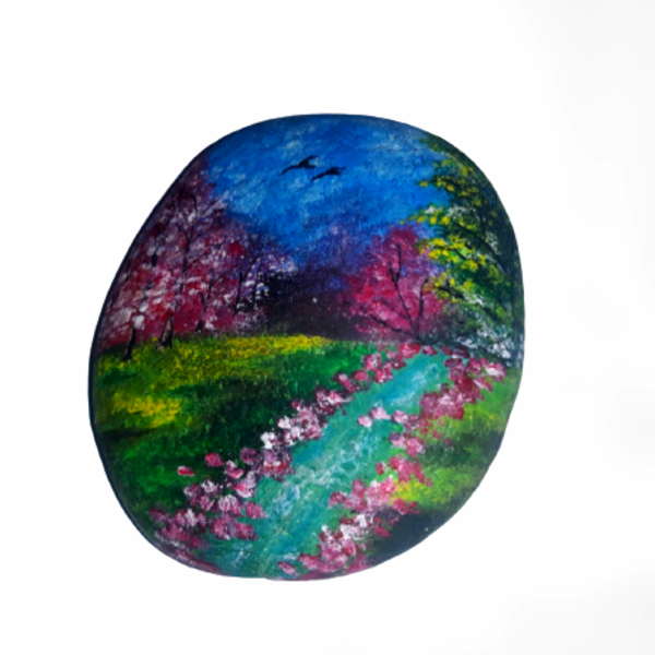 Ζωγραφιστή πέτρα θαλάσσης ακρυλικών χρωμάτων με θέμα την ομορφιά της φύσης - πέτρα, σπίτι, διακοσμητικές πέτρες - 2