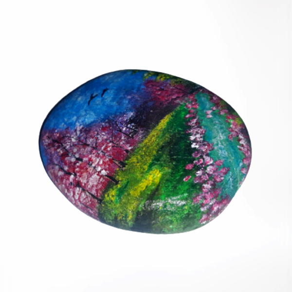 Ζωγραφιστή πέτρα θαλάσσης ακρυλικών χρωμάτων με θέμα την ομορφιά της φύσης - πέτρα, σπίτι, διακοσμητικές πέτρες - 3