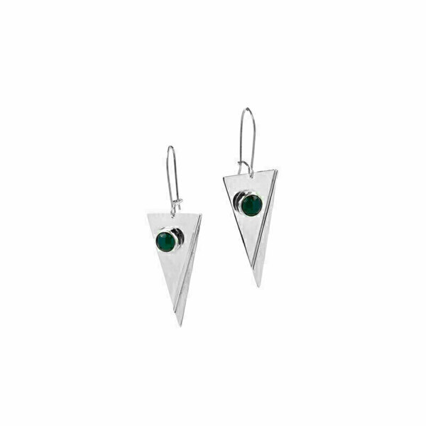 Ασημένια σκουλαρίκια με ημιπολύτιμο λίθο πράσινο αχάτη-Αντίγραφο - ασήμι, αχάτης, γεωμετρικά σχέδια, boho, κρεμαστά