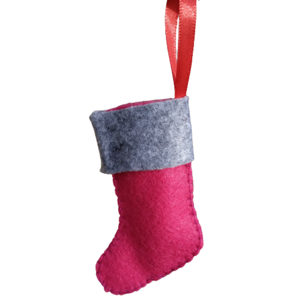 Χριστουγεννιάτικα στολίδια (δεντράκια και κάλτσα) από τσόχα σετ 3τμχ - ύφασμα, δέντρα, στολίδια - 4