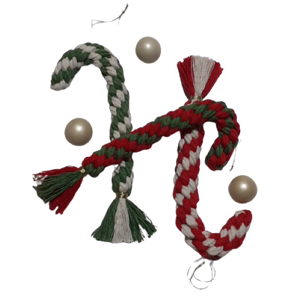 Χριστουγεννιάτικο κρεμαστό στολίδι μπαστούνι, σετ των 3 - νήμα, μακραμέ, κρεμαστά, στολίδια