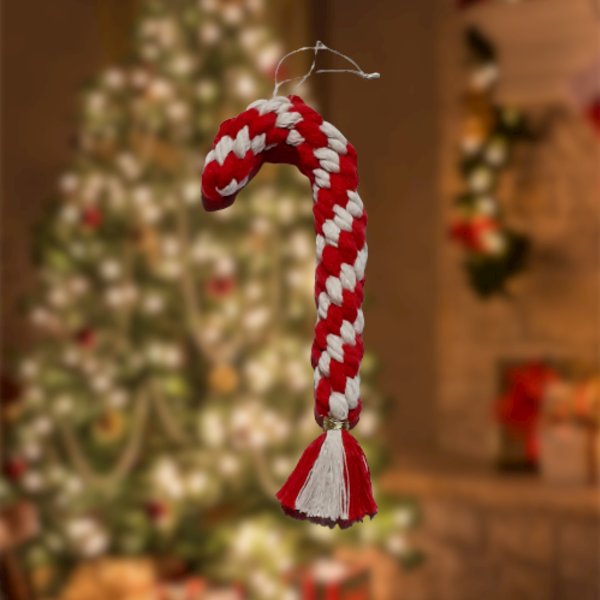 Χριστουγεννιάτικο κρεμαστό στολίδι μπαστούνι, σετ των 3 - νήμα, μακραμέ, κρεμαστά, στολίδια - 2