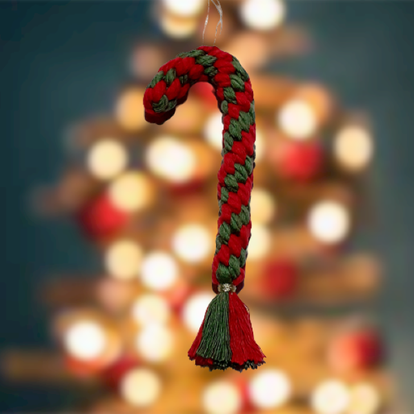 Χριστουγεννιάτικο κρεμαστό στολίδι μπαστούνι, σετ των 3 - νήμα, μακραμέ, κρεμαστά, στολίδια - 3