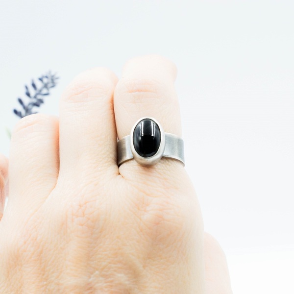 Ασημένιο δαχτυλίδι με μαύρη πέτρα (Μαύρο Όνυχα) - ημιπολύτιμες πέτρες, ασήμι 925, χειροποίητα, boho, σταθερά - 3