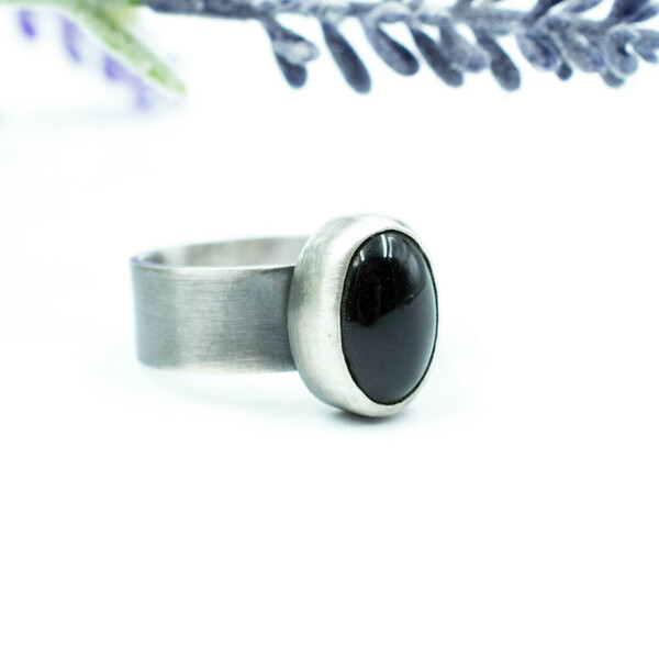 Ασημένιο δαχτυλίδι με μαύρη πέτρα (Μαύρο Όνυχα) - ημιπολύτιμες πέτρες, ασήμι 925, χειροποίητα, boho, σταθερά