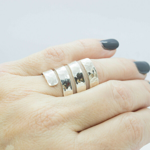 Φαρδύ ασημένιο σφυρήλατο δαχτυλίδι - ασήμι 925, χειροποίητα, boho, σταθερά, μεγάλα - 4